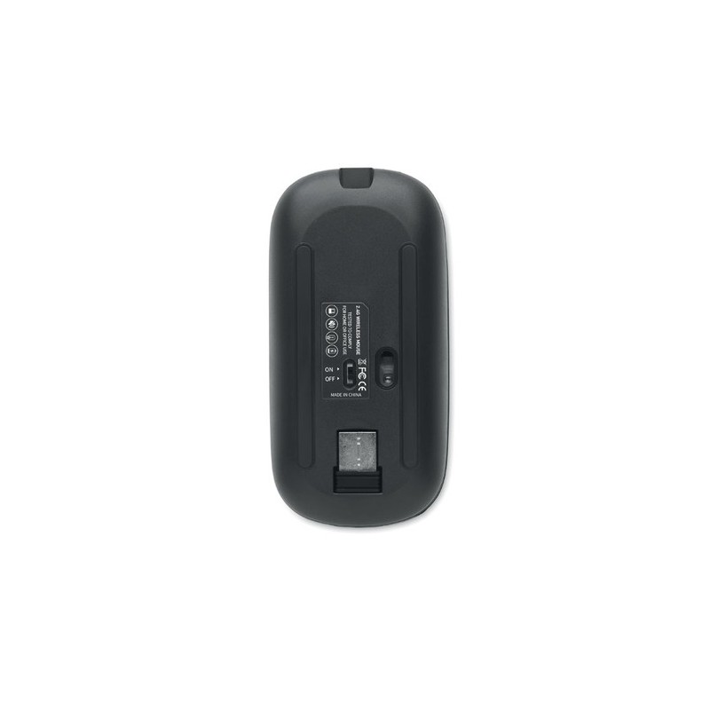 Souris sans fil rechargeable  personnalisée - CURVY C Matières : ABS recyclé Couleurs : noir cadeau entreprise pas cher