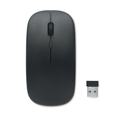 Souris sans fil rechargeable  personnalisée - CURVY C Matières : ABS recyclé Couleurs : noir impression haute définition