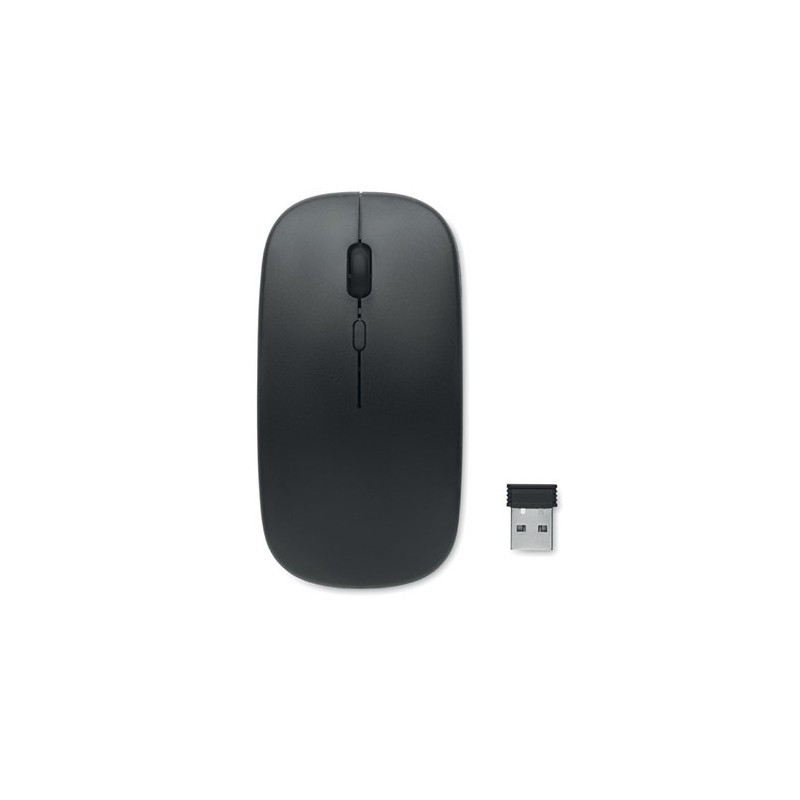 Souris sans fil rechargeable  personnalisée - CURVY C Matières : ABS recyclé Couleurs : noir impression haute définition