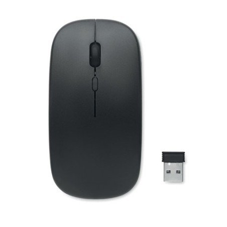 Souris sans fil rechargeable  personnalisée - CURVY C Matières : ABS recyclé Couleurs : noir impression haute définition