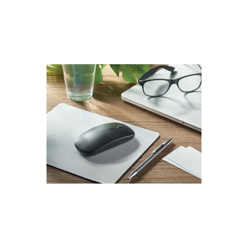 Souris sans fil rechargeable  personnalisée - CURVY C Matières : ABS recyclé Couleurs : noir goodies entreprise design
