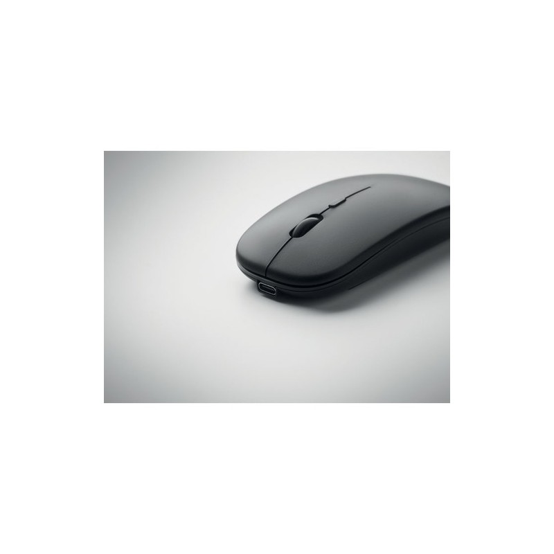 Souris sans fil rechargeable  personnalisée - CURVY C Matières : ABS recyclé Couleurs : noir impression logo haute qualité