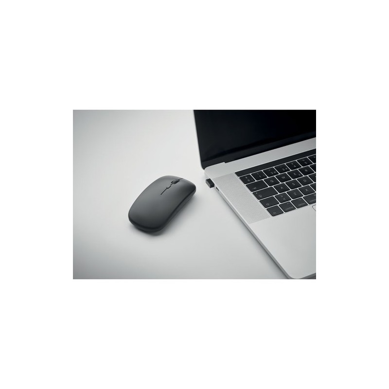 Souris sans fil rechargeable  personnalisée - CURVY C Matières : ABS recyclé Couleurs : noir marquage couleur éclatante