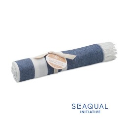 Serviette de plage  personnalisée 100x170cm - SEAQUAL® Matières : coton recyclé Couleurs : bleu cadeau entreprise pas cher