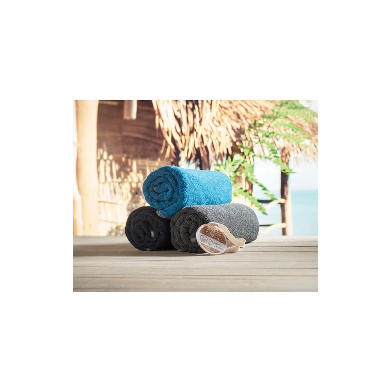 Serviette de bain  personnalisée 70x140cm - SEAQUAL® Matières : coton recyclé Couleurs : turquoise goodies personnalisé en stock