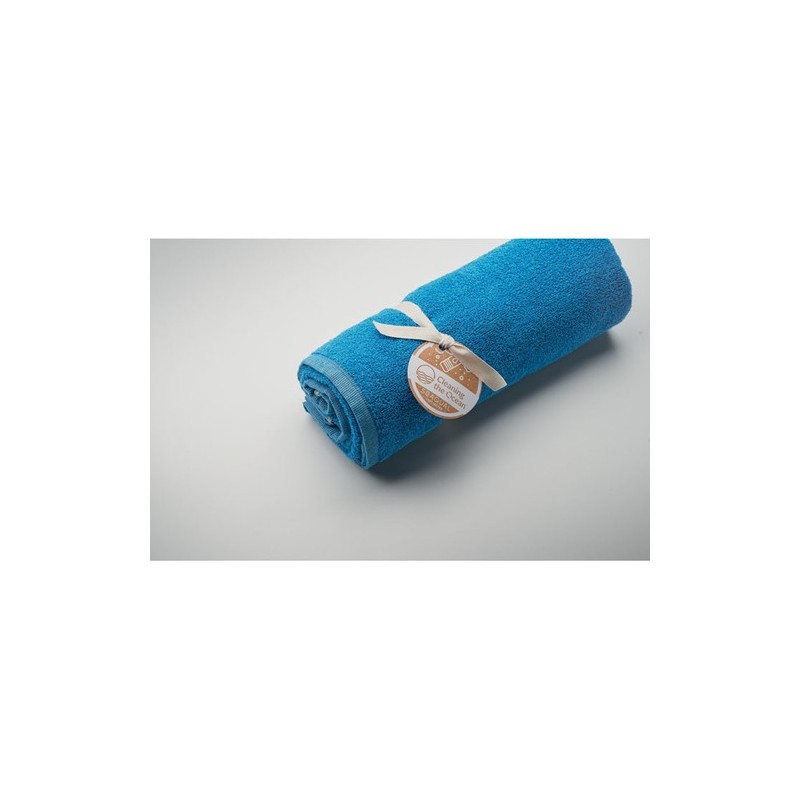 Serviette de bain  personnalisée 70x140cm - SEAQUAL® Matières : coton recyclé Couleurs : turquoise objet promo petit budget
