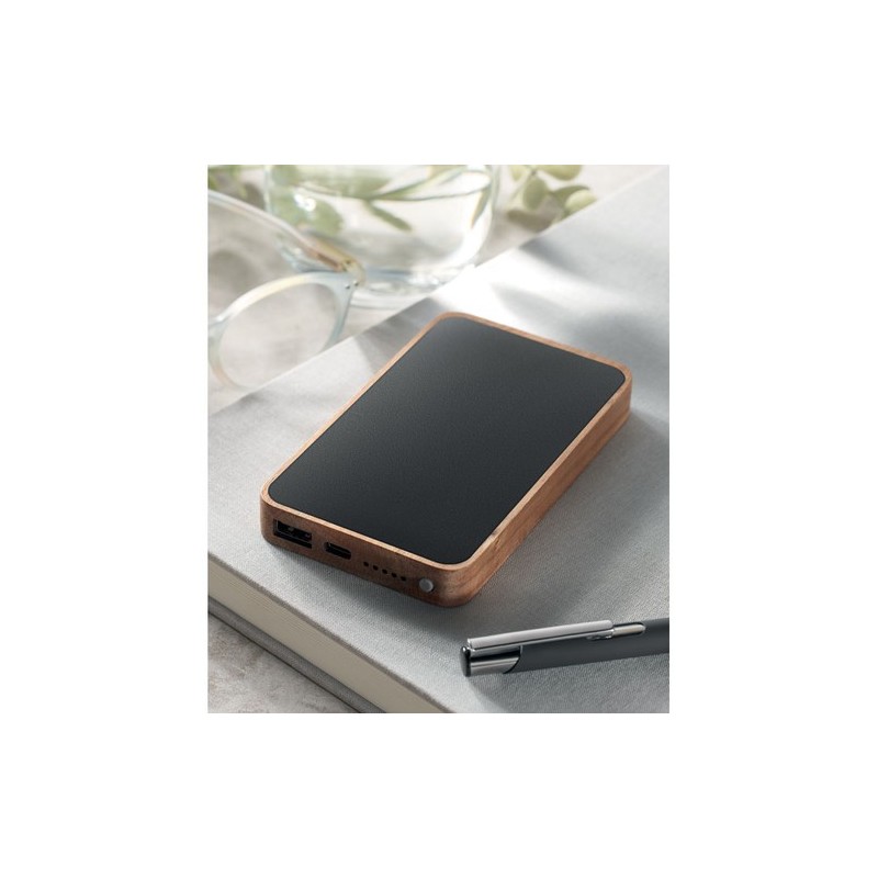 Powerbank sans fil  4000 mAh à charge rapide - ACAPOW Matières : bois Couleurs : noir marquage laser ultra précis