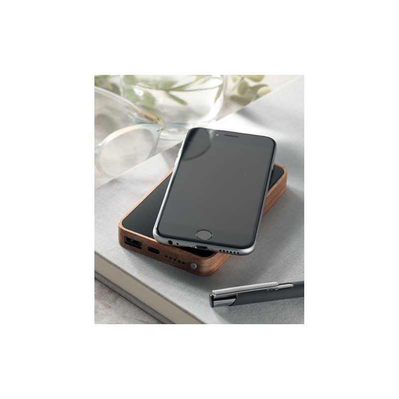 Powerbank sans fil  4000 mAh à charge rapide - ACAPOW Matières : bois Couleurs : noir cadeau collaborateur premium
