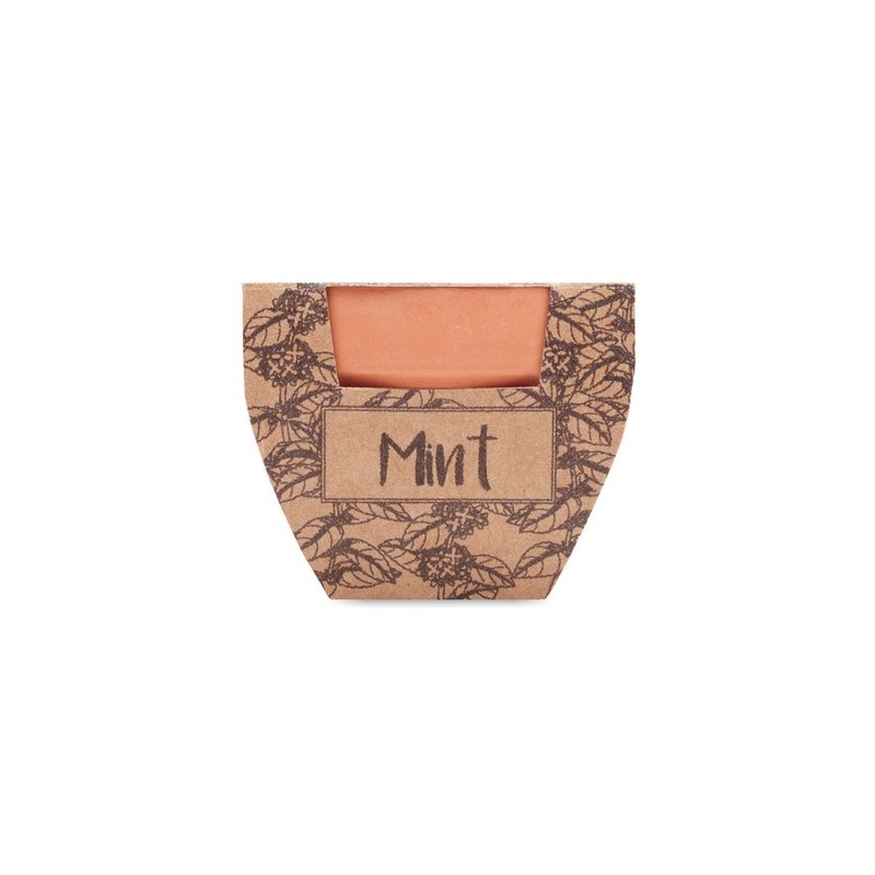 Pot  personnalisé avec graines de menthe MINT POT Couleurs : bois Matières : terre cuite personnalisable avec votre logo
