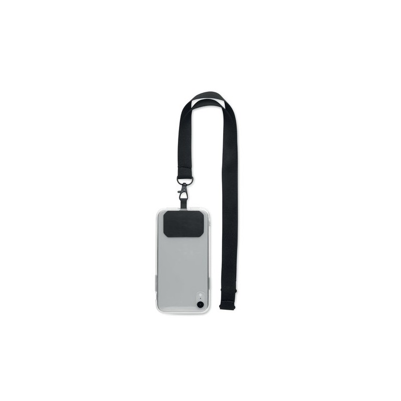 Lanyard pratique personnalisée pour téléphone - AMESTE Matières : PET Couleurs : noir personnalisable avec votre logo