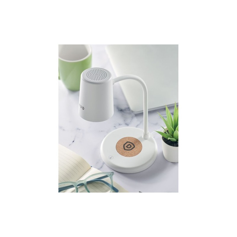 Lampe haut-parleur multifonction personnalisable avec chargeur - SPOT Matières : ABS Couleurs : blanc goodies publicitaire événe