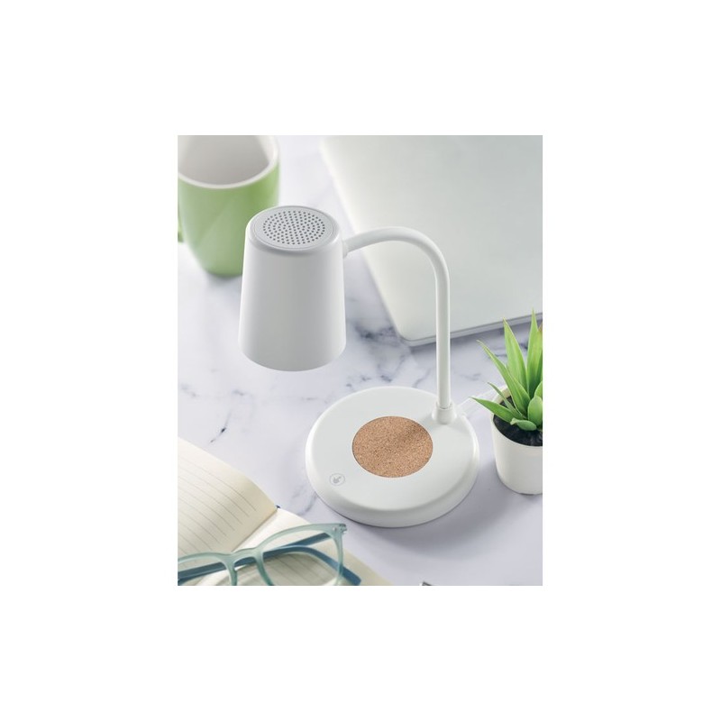 Lampe haut-parleur multifonction personnalisable avec chargeur - SPOT Matières : ABS Couleurs : blanc impression haute définitio