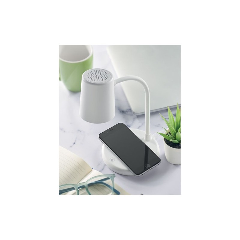 Lampe haut-parleur multifonction personnalisable avec chargeur - SPOT Matières : ABS Couleurs : blanc goodies entreprise design
