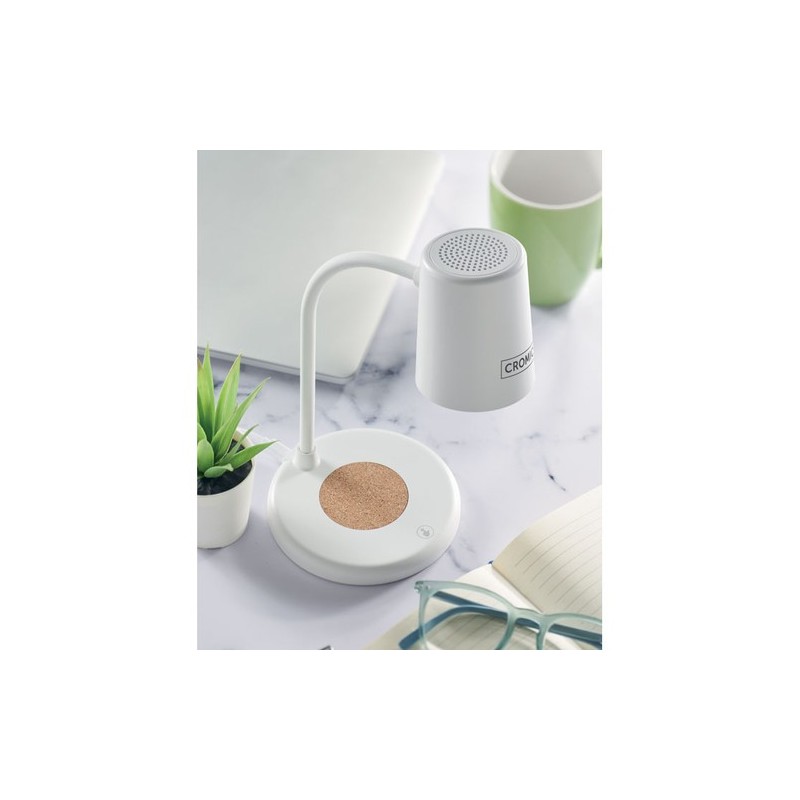 Lampe haut-parleur multifonction personnalisable avec chargeur - SPOT Matières : ABS Couleurs : blanc impression logo haute qual