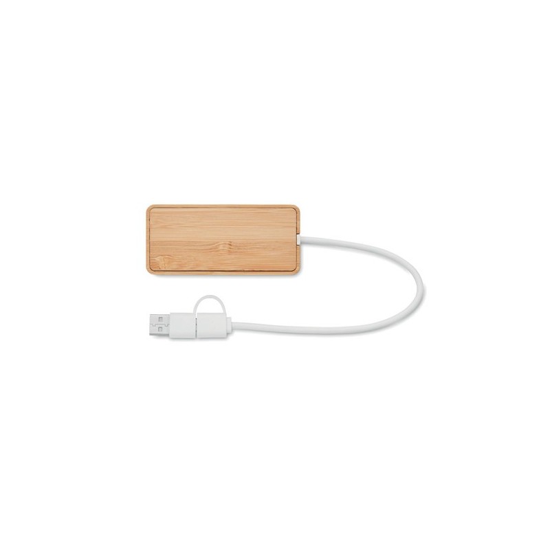 Hub USB 3 Ports Éco-responsable en Bambou Personnalisé - HUBBAM Matières : bambou Couleurs : bois personnalisable avec votre log