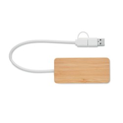 Hub USB 3 Ports Éco-responsable en Bambou Personnalisé - HUBBAM Matières : bambou Couleurs : bois cadeau entreprise pas cher
