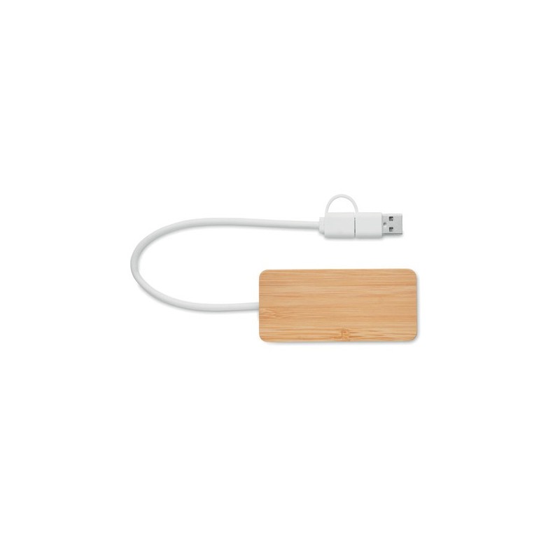 Hub USB 3 Ports Éco-responsable en Bambou Personnalisé - HUBBAM Matières : bambou Couleurs : bois cadeau entreprise pas cher