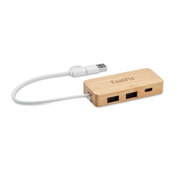 Hub USB 3 Ports Éco-responsable en Bambou Personnalisé - HUBBAM Matières : bambou Couleurs : bois goodies publicitaire événement