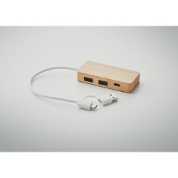 Hub USB 3 Ports Éco-responsable en Bambou Personnalisé - HUBBAM Matières : bambou Couleurs : bois impression haute définition