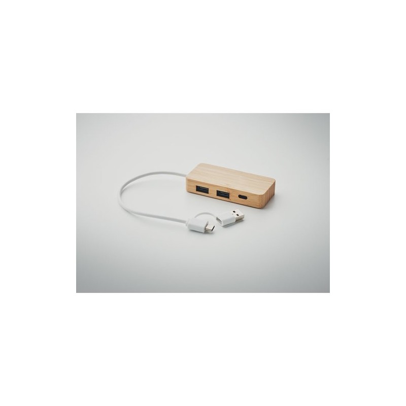Hub USB 3 Ports Éco-responsable en Bambou Personnalisé - HUBBAM Matières : bambou Couleurs : bois impression haute définition