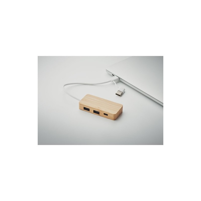 Hub USB 3 Ports Éco-responsable en Bambou Personnalisé - HUBBAM Matières : bambou Couleurs : bois livraison express 24h 48h
