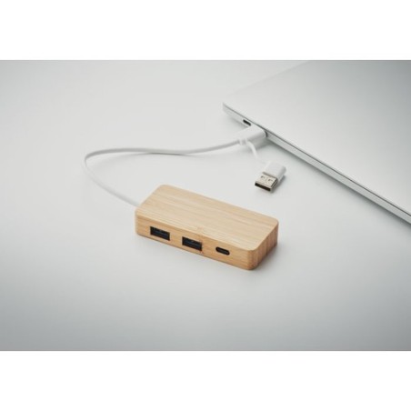 Hub USB 3 Ports Éco-responsable en Bambou Personnalisé - HUBBAM Matières : bambou Couleurs : bois livraison express 24h 48h