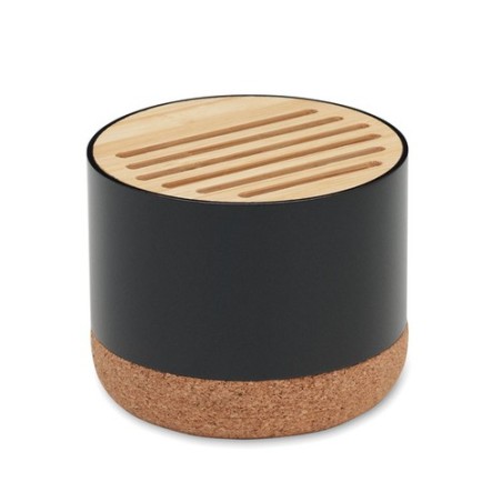 Haut-parleur Éco-responsable Personnalisé en Liège et Alu - RUMBA Matières : aluminium Couleurs : noir