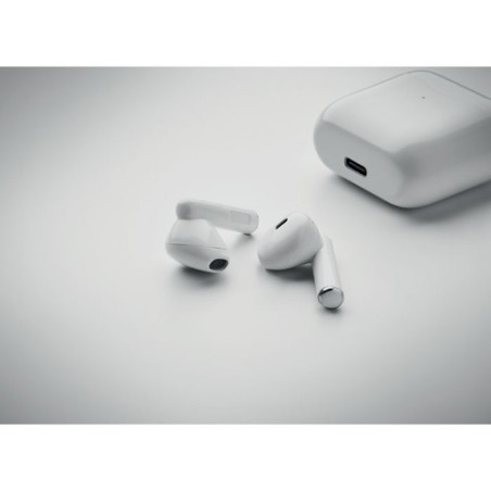 Écouteurs TWS de qualité personnalisés avec base de charge - ORETA Matières : ABS Couleurs : blanc objet promotionnel éco-respon