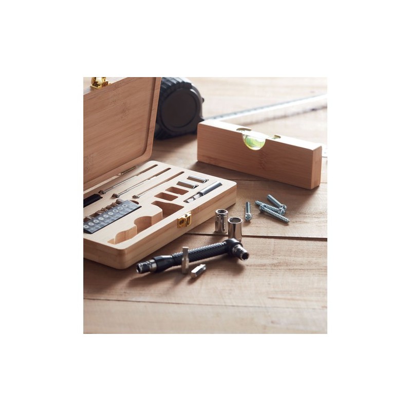 Jeu d'outils 20 pièces GALLAWAY en mallette en bambou Personnalisé