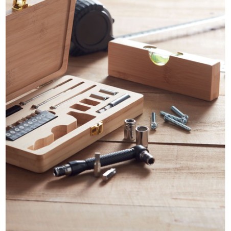 Jeu d'outils personnalisables 20 pièces GALLAWAY Matières : bambou Couleurs : bois marquage laser ultra précis