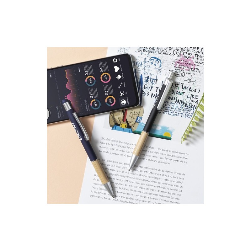 Stylet bille élégant personnalisé multifonction pas cher - Zabox Matières : bambou Couleurs : gris marquage laser ultra précis