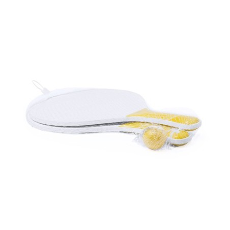 Raquette de Plage Publicitaire Unique Kongal Matières : bois Couleurs : jaune goodies personnalisé en stock