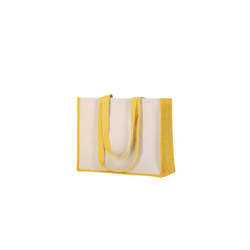 Sac de Plage Personnalisé Pratique en Rotin Matières : coton Couleurs : jaune marquage couleur éclatante
