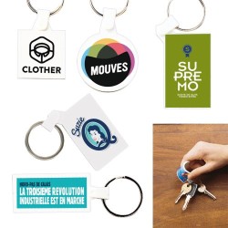 Porte-clés rectangulaires souples en plastique 55x28 mm avec anneau de 25 mm personnalisés pas cher