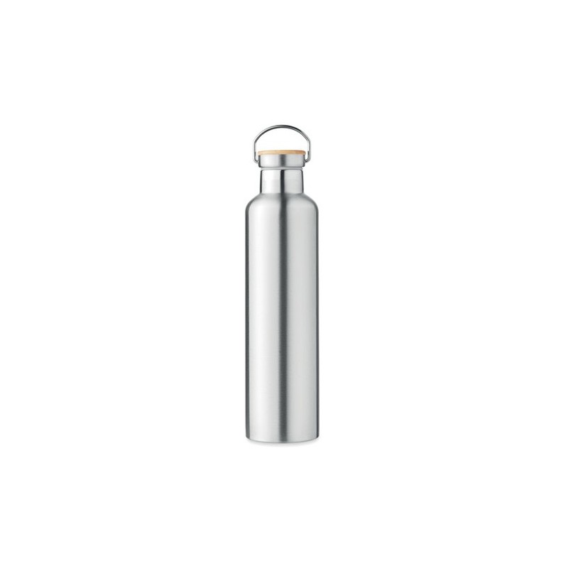Bouteille isotherme double paroi personnalisée 1L grande Helsinki Matières : acier inoxydable Couleurs : argenté mat marquage la