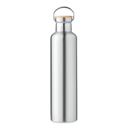 Bouteille isotherme double paroi personnalisée 1L grande Helsinki Matières : acier inoxydable Couleurs : argenté mat marquage la
