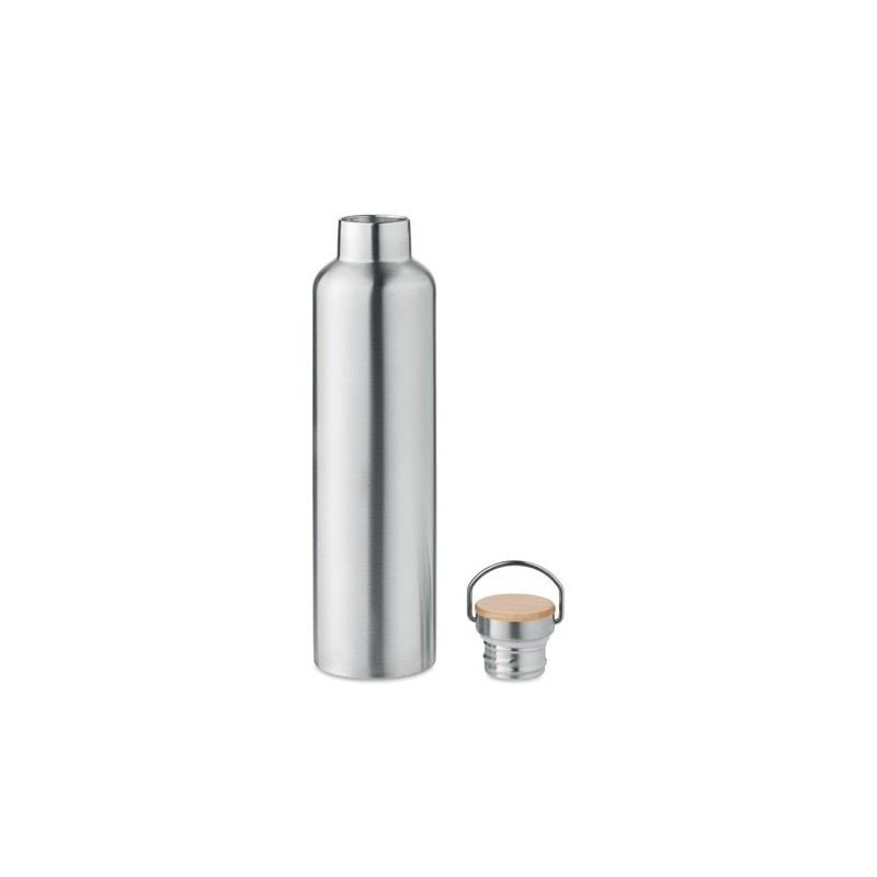 Bouteille isotherme double paroi personnalisée 1L grande Helsinki Matières : acier inoxydable Couleurs : argenté mat cadeau coll
