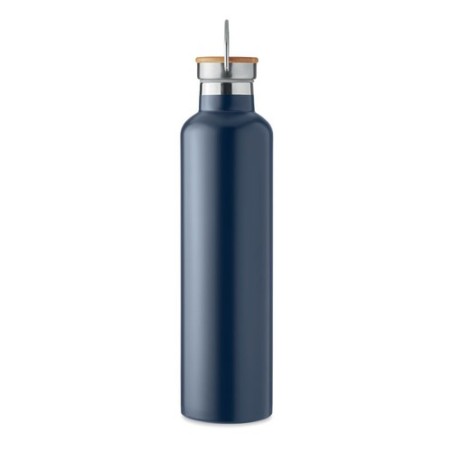 Bouteille isotherme double paroi personnalisée 1L grande Helsinki Matières : acier inoxydable Couleurs : bleu marine impression 