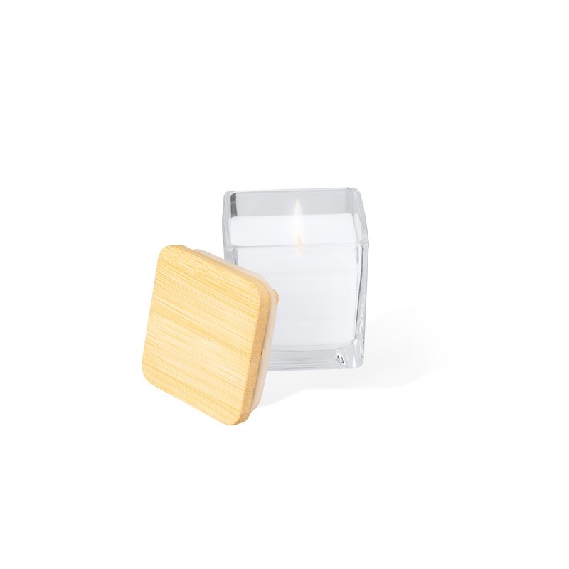 Bougie Aromatique Personnalisée à la Vanille - Safron Matières : bambou Couleurs : blanc cadeau entreprise pas cher