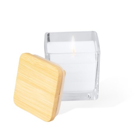 Bougie Aromatique Personnalisée à la Vanille - Safron Matières : bambou Couleurs : blanc cadeau entreprise pas cher