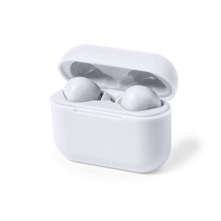 Écouteurs Bluetooth 5.3 Confort Personnalisé Éco-responsables pas cher Prucky Couleurs : blanc goodies publicitaire durable