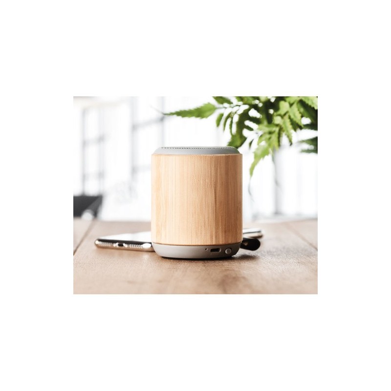 Haut-parleur sans fil  en bambou personnalisé RUGLI Matières : bambou Couleurs : bois marquage laser ultra précis