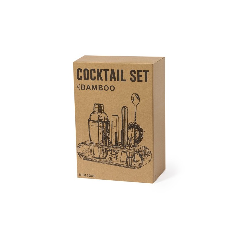 Set de Cocktails Éco-responsable en Inox Personnalisé Hunton Matières : bambou impression haute définition