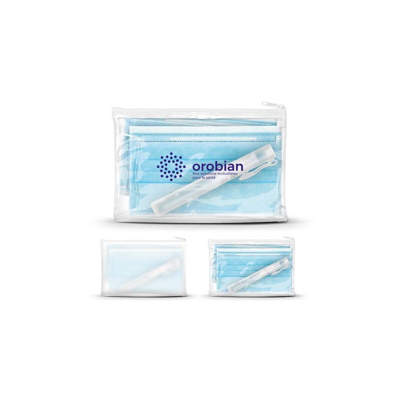 Kit Zippée Éco-responsable avec 2 Masques Chirurgicaux et Vaporisateur 9 ml S.H.A. personnalisable avec votre logo