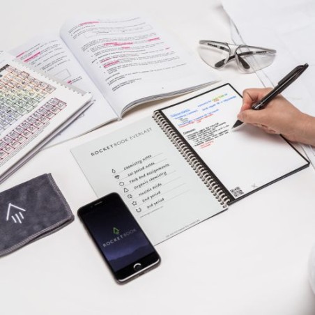 Carnet Effaçable Mini A6 Éco-responsable Personnalisé Rocketbook® Core Matières : plastique Couleurs : blanc nombre de pages : 4
