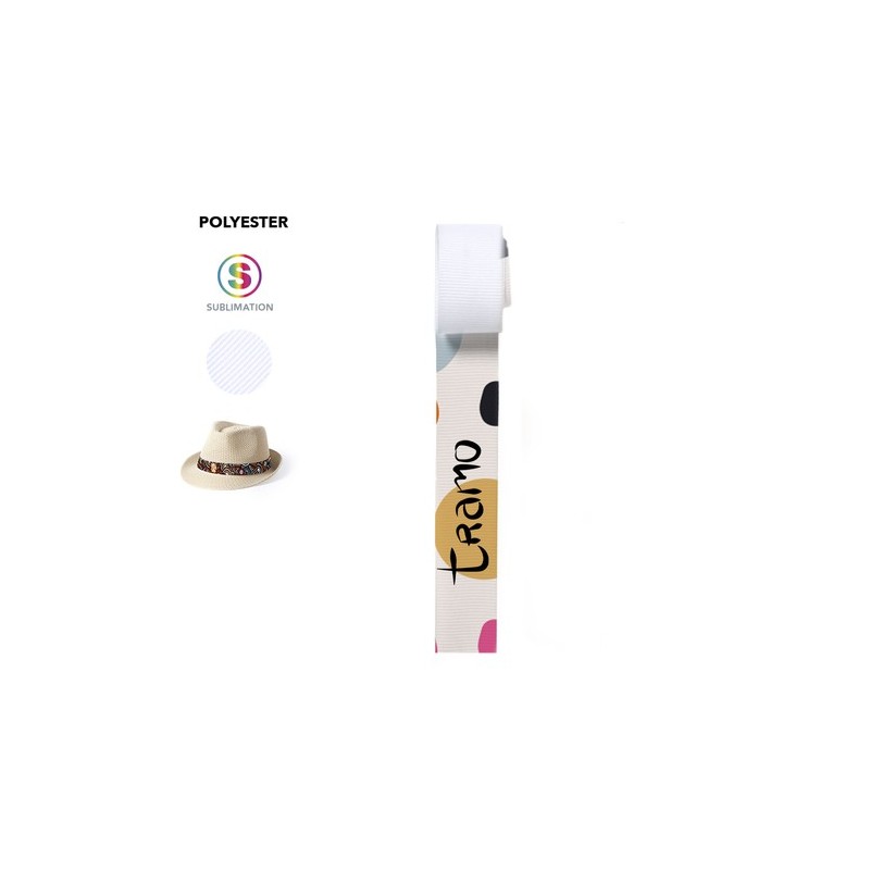 Ruban personnalisable  pour chapeau - Sublimationband Matières : polyester Couleurs : blanc personnalisable avec votre logo