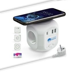 Multiprise Cube Éco-responsable avec Chargeur à Induction et Rallonge - Multifonctionnel