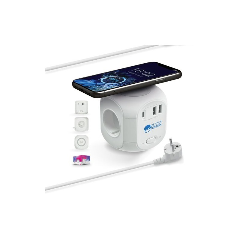 Multiprise Cube Éco-responsable avec Chargeur à Induction et Rallonge - Multifonctionnel