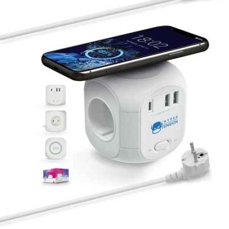 Multiprise Cube Éco-responsable avec Chargeur à Induction et Rallonge - Multifonctionnel