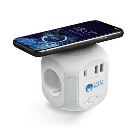 Multiprise Cube Éco-responsable avec Chargeur à Induction et Rallonge - Multifonctionnel personnalisable avec votre logo